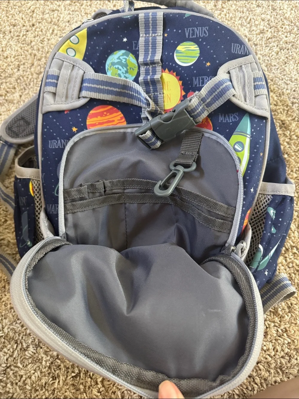 Pottery Barn Kids Navy Space Backpack with Multicolor Planet Print